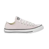 Championes Converse Chuck Taylor All Star de lona color rosa claro, con cordones blancos y suela de goma blanca con línea negra.