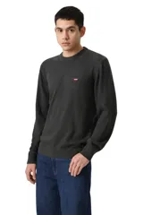 Sweater de tejido de punto Levi's, color gris oscuro, con cuello redondo, mangas largas y puños acanalados. Presenta el logo de la marca bordado en el pecho.