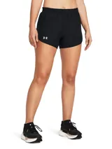 Short Under Armour modelo Fly By 3, color negro, con cintura elástica y logo reflectante de la marca en la pierna.