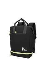 Mochila Moda Trendy de diseño urbano en color negro, con detalles en amarillo flúor, doble asa superior y tiras ajustables para la espalda.