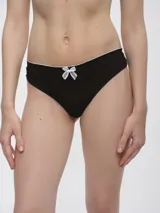 Colaless blanca de algodón con ribete negro y moño negro en el centro.