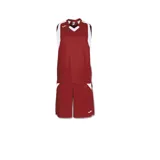 Conjunto deportivo de basketball Joma, color rojo con detalles en blanco. Incluye camiseta sin mangas con cuello en V y short con cintura elástica.