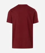 Remera de media malla verde militar con cuello redondo y mangas cortas, de corte clásico.