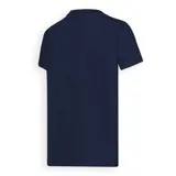 Remera de corte holgado color azul marino, con cuello redondo, mangas cortas y un bolsillo frontal en el lado izquierdo que incluye el logo de la marca bordado.