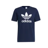 Remera Adidas Adicolor Classics Trifolio color azul marino, con cuello redondo, mangas cortas y gran logotipo del trébol y la inscripción de la marca estampados en blanco en el pecho.