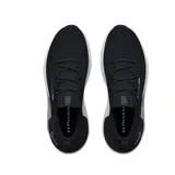 Championes de running Under Armour modelo HOVR Phantom 3, color negro con suela blanca y detalles en contraste. Presentan un diseño de tejido técnico transpirable, estructura tipo media para un ajuste ceñido y tecnología de amortiguación HOVR en la entresuela.