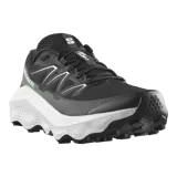 Championes de trail running Salomon Ultra Flow 2, de color negro con suela blanca y detalles en gris. Cuenta con upper de malla transpirable, entresuela amortiguada y suela con tacos para mayor tracción en terrenos difíciles.