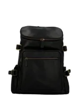 Mochila de cuero natural Hush Puppies, modelo Ty Frazer Back, color negro. Cuenta con compartimento principal con cierre de cremallera, bolsillos frontales y laterales, correas ajustables y herrajes metálicos en tono bronce.