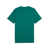 Remera de algodón color verde, con cuello redondo y mangas cortas. Presenta estampado frontal con los logotipos de Aston Martin, Aramco y Puma en color negro.