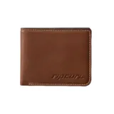 Billetera Rip Curl modelo Dosed Rfid Slim, color marrón, confeccionada en cuero con costuras a la vista en tono contrastante y logo de la marca grabado en el frente.