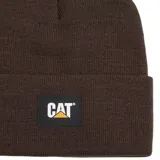 Gorro beanie Caterpillar de punto acanalado color negro, con vuelta y parche frontal de goma con el logo de la marca.