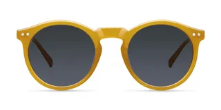 Lentes de sol redondos con montura de policarbonato color amarillo y lentes polarizados negros.