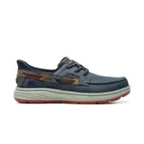 Zapatos casuales Skechers modelo Slip-ins Relaxed Fit Troutt Davey, de estilo náutico, color azul marino con detalles en marrón y suela tricolor.