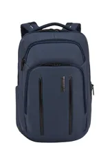 Mochila Thule Crossover 2 de 30L en color azul, diseñada para organizar y proteger dispositivos electrónicos. Cuenta con compartimentos acolchados para laptop de hasta 15,6 pulgadas y tablet, bolsillo SafeZone resistente a impactos para objetos frágiles, PowerPocket para gestión de cables y bolsillo con bloqueo RFID. Fabricada con materiales ligeros y resistentes a la intemperie.