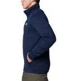 Buzo polar Columbia de tejido tipo sweater, color azul marino, con cierre frontal completo, cuello alto y bolsillo con cierre en el pecho. Cuenta con refuerzos en la zona del pecho y logo de la marca aplicado.