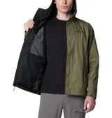 Campera impermeable Columbia modelo Watertight II, color verde oliva. Cuenta con capucha ajustable, cierre frontal con solapa, bolsillos laterales con cierre y puños ajustables. Incorpora tecnología Omni-Tech para mayor protección contra la lluvia y forro de malla transpirable.