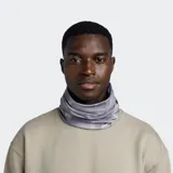 Braga de cuello multifuncional Buff Thermonet Vecti, color gris con estampado geométrico en tonos más claros.