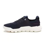 Championes Caterpillar modelo Hex Lite Vent, color azul marino con suela blanca y detalles en amarillo.