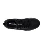 Championes Columbia Plateau Waterproof de color negro, diseñados para actividades al aire libre y senderismo. Presentan una construcción resistente al agua con una combinación de malla transpirable y refuerzos sintéticos, junto con una entresuela acolchada para mayor confort y tracción.
