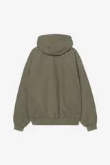 Campera OG Active de Carhartt WIP, color azul grisáceo, con capucha integrada, cierre frontal con cremallera metálica, bolsillos tipo canguro y parche con el logo de la marca en el bolsillo inferior.