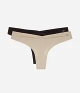 Pack de dos bombachas tipo bikini Lov, confeccionadas en algodón y elastano. Incluye una bombacha color beige y otra marrón oscuro, con diseño de cintura cruzada y tira lateral mediana.