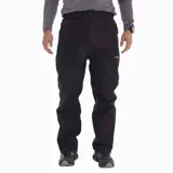 Pantalón impermeable de trekking Merrell para hombre, color negro, con cintura elástica, bolsillos laterales con cierre, ajuste en los tobillos con cierre y broche, y calce holgado.