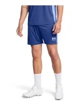 Short deportivo Under Armour de la línea Challenger, color azul con paneles laterales en tono más claro y logo de la marca en blanco. Confeccionado en tejido de punto ligero y transpirable, cuenta con cintura elástica y cordón interno.