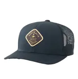 Gorra tipo trucker Rip Curl color negro, con diseño de visera curva y red en la parte trasera. Cuenta con un parche frontal romboidal bordado con la inscripción "Australia" y el logo de la marca.