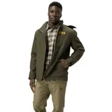 Chaqueta técnica de color verde oliva con capucha extraíble, cierre frontal con cremallera, bolsillos laterales y en el pecho con cierres impermeables, y logo de la marca en el pecho. Cuenta con tecnología Storm Blocker+ para protección contra el agua y el viento, y aislamiento térmico de poliéster reciclado.