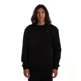 Buzo negro de corte clásico con cuello redondo y logo pequeño de Quiksilver bordado en el pecho.
