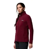 Campera polar Columbia con cierre frontal completo, cuello alto y bolsillos laterales con cierre. Presenta un diseño entallado y logo de la marca en el pecho.