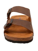 Sandalias de cuero marrón para hombre, modelo Charly II de RKF, con dos tiras ajustables con hebillas metálicas y suela anatómica de corcho y goma.