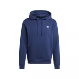 Buzo canguro azul marino con capucha ajustable con cordón, bolsillo tipo canguro y logo Adidas bordado en blanco en el pecho.