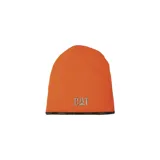 Gorro de lana reversible color naranja con logo de Caterpillar bordado en gris.