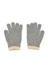 Guantes de punto en color beige con puño acanalado en contraste color verde oscuro.