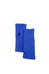 Mitones de tejido de punto acanalado en color azul, con abertura para el pulgar.