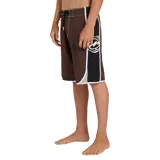 Short de baño Billabong modelo Spec Dbah Bio Wave, de color marrón con detalles en blanco y negro en los laterales, cintura fija con cordón de ajuste y costuras reforzadas.