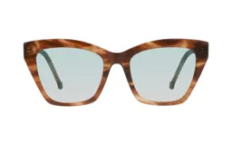 Lentes de sol Donna modelo 1260, color marrón con diseño carey y lentes celestes.