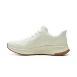 Championes deportivos Skechers Slip-Ins Bobs Squad 4 Staple Look, color blanco con suela marrón, confeccionados en malla y material sintético con cordones elásticos y tecnología Memory Foam.