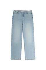 Jean de tiro bajo, corte ancho y holgado, confeccionado en denim de algodón de lavado celeste claro.