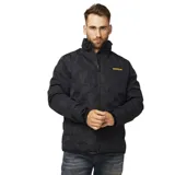 Campera negra con cierre frontal, cuello alto y logo de Caterpillar bordado en amarillo en el pecho.