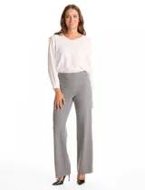 Pantalón de vestir marca Tahari, corte wide leg con tiro alto y cintura elástica. Confeccionado en tejido elastizado de textura lisa.