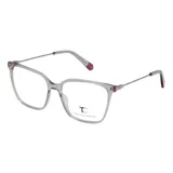 Armazón de anteojos recetados Teresa Calandra modelo C36Z, con frente de acetato transparente en tono gris y patillas metálicas finas con detalles en color borravino en los extremos.