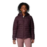 Campera acolchada con capucha, color bordó, con cierre frontal completo, bolsillos laterales con cierre y puños elásticos.