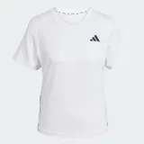 Remera deportiva Adidas de entrenamiento, color blanco con las icónicas tres rayas negras en los laterales y logo de la marca en el pecho. Presenta cuello redondo, mangas cortas y un diseño ergonómico que favorece la libertad de movimiento.