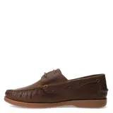 Zapatos tipo náutico Freeway de cuero color marrón, con costuras a la vista en contraste, cordones de cuero y suela de goma al tono.