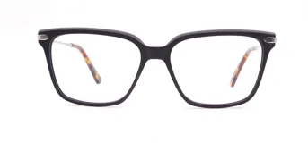 Armazón para lentes Triveo modelo 203/54 col 02, de acetato color negro con detalles plateados y patillas con estampado carey.