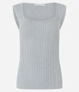 Blusa Cortelle sin mangas de tejido de punto acanalado negro con efecto metalizado, tirantes anchos y escote cuadrado.