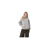 Hoodie oversize de color gris melange, de la marca Eme Studios, con capucha y bolsillo tipo canguro. Presenta un estampado gráfico en la espalda en tonos claros con tipografía y detalles distintivos de la marca.