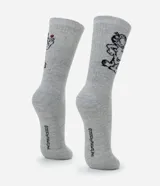 Medias de caña larga color gris melange, confeccionadas en tejido de algodón, con estampado del personaje Garfield en el lateral.